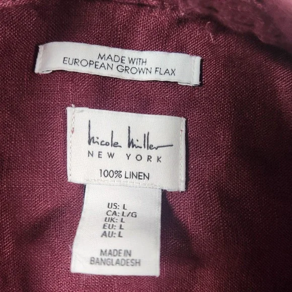 Nicole Miller New York Linen Button Up Shirt Top L Maroon Oversized Fit - Picture 2 of 6